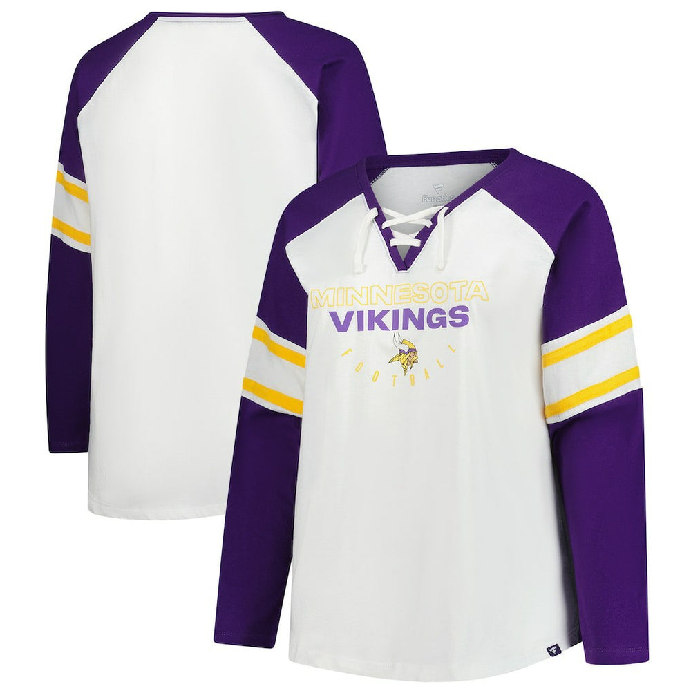 Minnesota Vikings Women's Plus Size Redzone Lace Up Long Sleeve T-Shirt White - Fanatics
