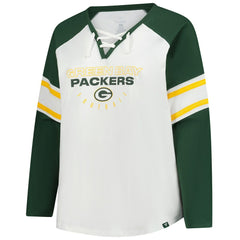 Green Bay Packers Women's Plus Size Redzone Lace Up Long Sleeve T-Shirt White - Fanatics