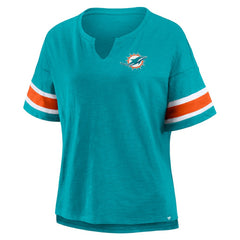 Miami Dolphins Women's Plus Size Redzone Notch Neck T-Shirt Aqua - Fanatics