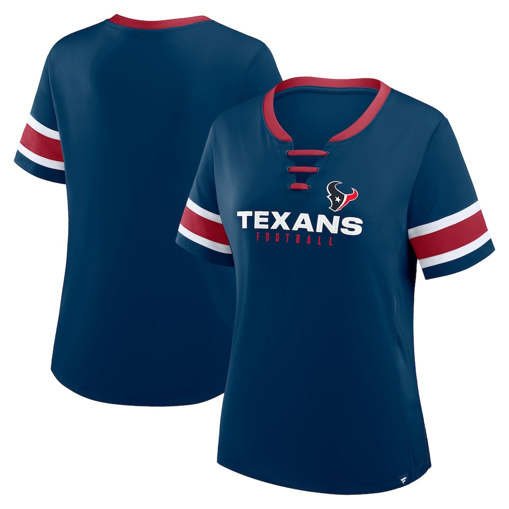 Houston Texans Women's Plus Size Red Zone Athena Lace-Up V-Notch Neck T-Shirt Navy - Fanatics