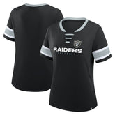 Las Vegas Raiders Women's Plus Size Red Zone Athena Lace-Up V-Notch Neck T-Shirt Black - Fanatics