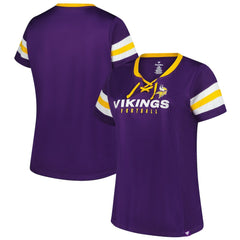 Minnesota Vikings Women's Plus Size Rhinestone Redzone Athena Lace-Up Notch Neck T-Shirt Purple - Fanatics