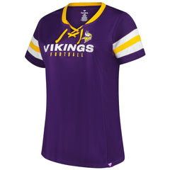 Minnesota Vikings Women's Plus Size Rhinestone Redzone Athena Lace-Up Notch Neck T-Shirt Purple - Fanatics