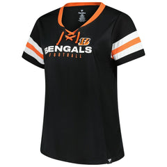 Cincinnati Bengals Women's Plus Size Red Zone Athena Lace-Up V-Notch Neck T-Shirt Black - Fanatics