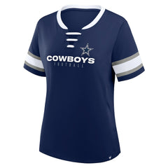 Dallas Cowboys Women's Plus Size Red Zone Athena Lace-Up V-Notch Neck T-Shirt Navy - Fanatics