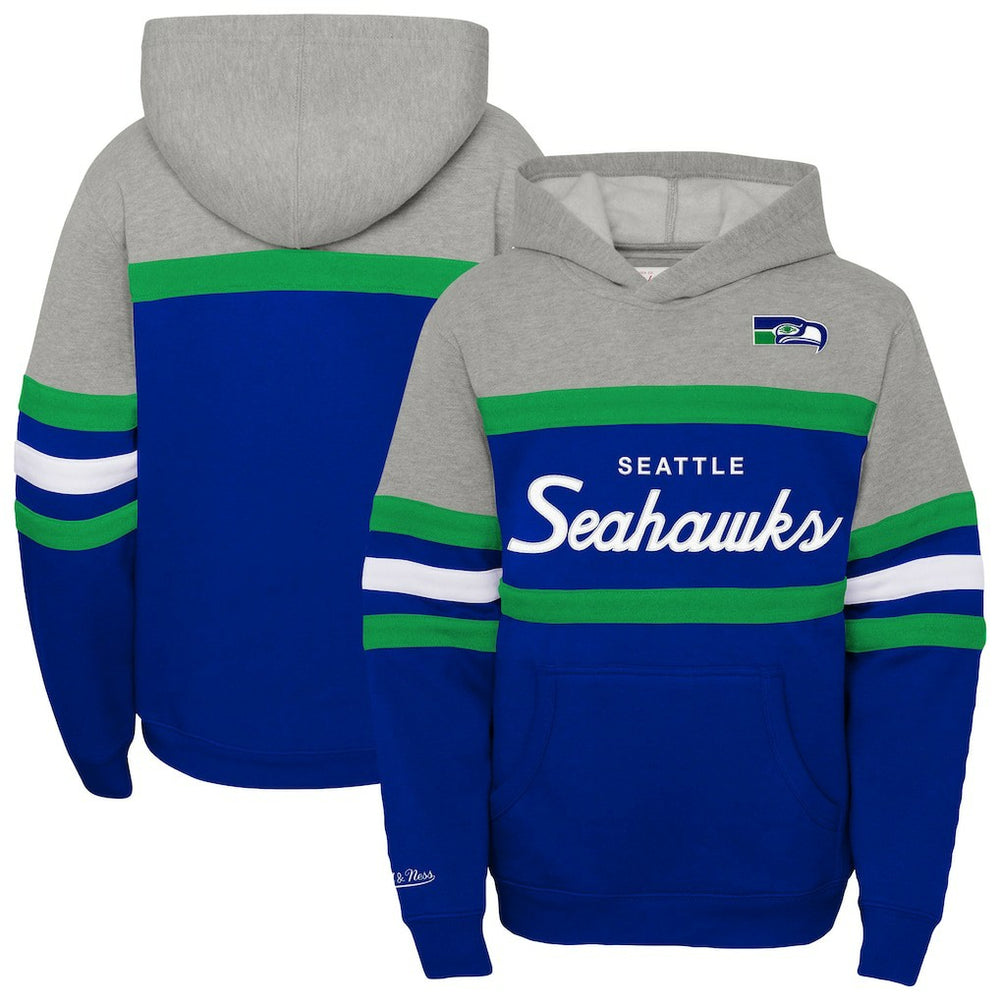 Seattle Seahawks Youth Throwback Head Coach Pullover Hoodie Royal - Mitchell & Ness