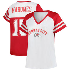 Patrick Mahomes Kansas City Chiefs Women's Plus Size Bling V-Neck T-Shirt White - Fanatics