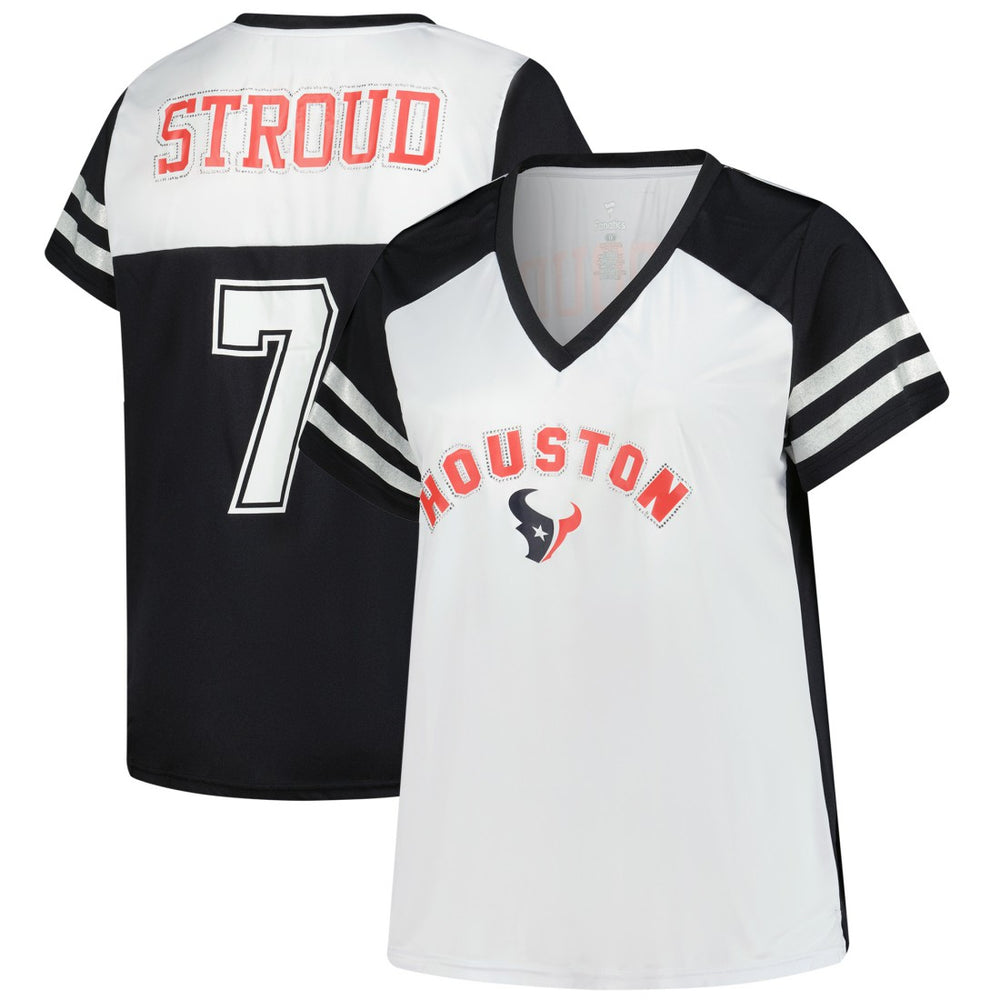 C.J. Stroud Houston Texans Women's Plus Size Bling V-Neck T-Shirt White - Fanatics