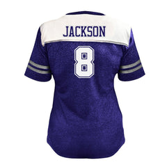 Lamar Jackson Baltimore Ravens Women's Plus Size Bling V-Neck T-Shirt White - Fanatics