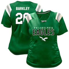 Saquon Barkley Philadelphia Eagles Women's Plus Size Name & Number Raglan Lace V-Neck T-Shirt Kelly Green - Fanatics