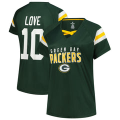 Jordan Love Green Bay Packers Women's Plus Size Name & Number Raglan Lace V-Neck T-Shirt Green - Fanatics