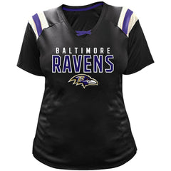 Lamar Jackson Baltimore Ravens Women's Plus Size Name & Number Raglan Lace V-Neck T-Shirt Black - Fanatics