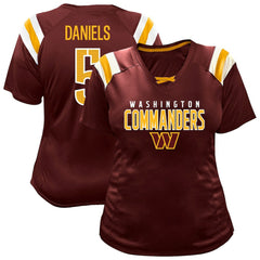 Jayden Daniels Washington Commanders Women's Plus Size Name & Number Raglan Lace V-Neck T-Shirt Burgundy - Fanatics