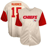 Patrick Mahomes Kansas City Chiefs Big & Tall Baseball Button-Up Shirt Cream - Fanatics