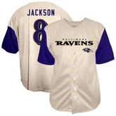 Lamar Jackson Baltimore Ravens Big & Tall Baseball Button-Up Shirt Cream - Fanatics