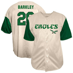 Saquon Barkley Philadelphia Eagles Big & Tall Baseball Button-Up Shirt Cream - Fanatics