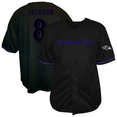 Lamar Jackson Baltimore Ravens Big & Tall Baseball Button-Up Shirt Black - Fanatics