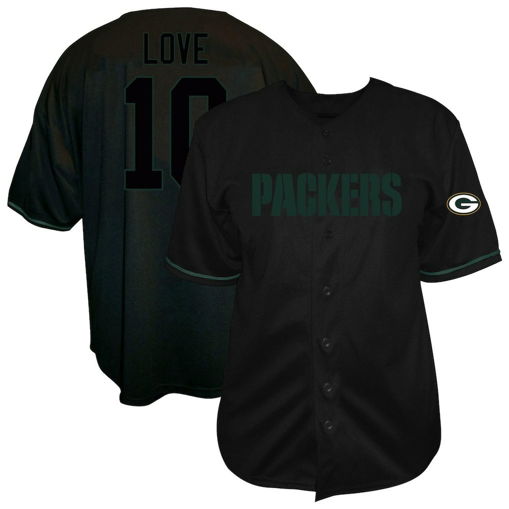 Jordan Love Green Bay Packers Big & Tall Baseball Button-Up Shirt Black - Fanatics