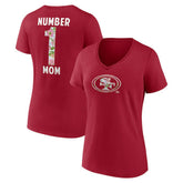 San Francisco 49ers Women's Number 1 Mom Floral V-Neck T-Shirt Scarlet - NFL