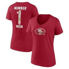 San Francisco 49ers Women's Number 1 Mom Floral V-Neck T-Shirt Scarlet - NFL