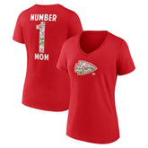 Kansas City Chiefs Women's Number 1 Mom Floral V-Neck T-Shirt Red - NFL