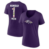 Baltimore Ravens Women's Number 1 Mom Floral V-Neck T-Shirt Purple - NFL