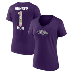 Baltimore Ravens Women's Number 1 Mom Floral V-Neck T-Shirt Purple - NFL