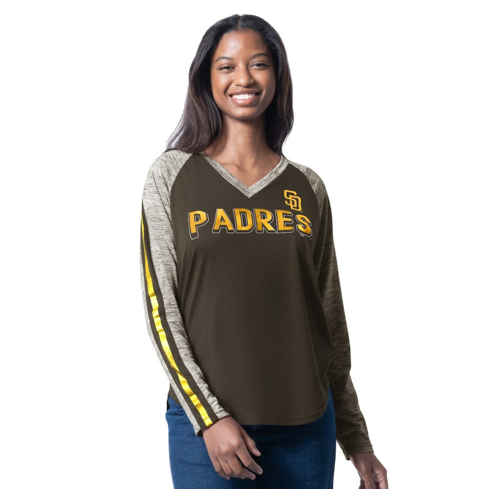 San Diego Padres G-III 4Her by Carl Banks Women's Top Dog Raglan Long Sleeve V-Neck T-Shirt Lifestyle