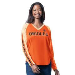 Baltimore Orioles G-III 4Her by Carl Banks Women's Top Dog Raglan Long Sleeve V-Neck T-Shirt On Sale