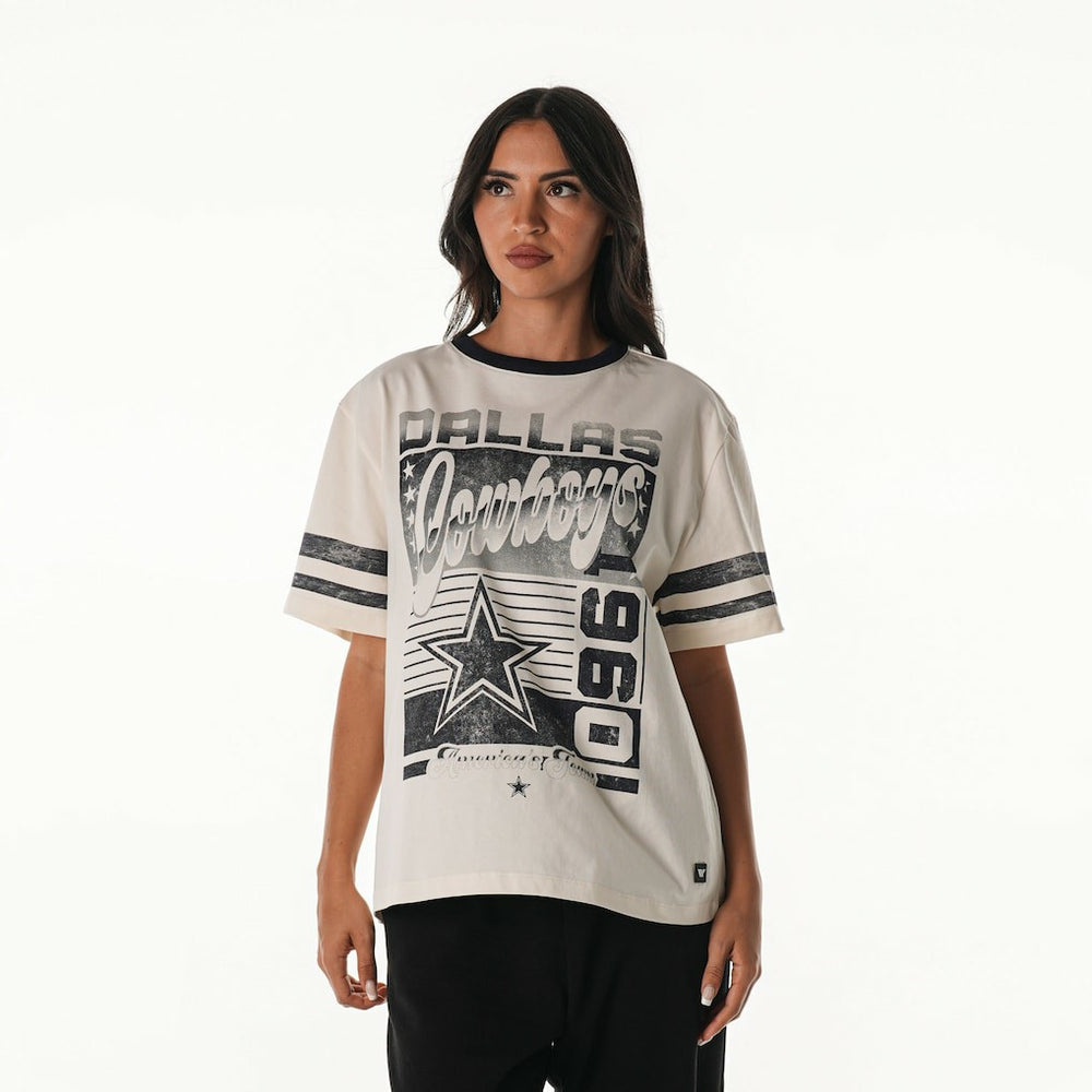 Dallas Cowboys The Wild Collective Women's Vintage Drop Shoulder Oversized Boyfriend T-Shirt Cream - NFL