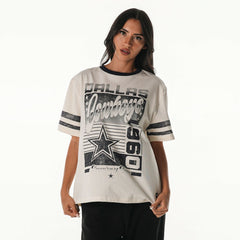 Dallas Cowboys The Wild Collective Women's Vintage Drop Shoulder Oversized Boyfriend T-Shirt Cream - NFL