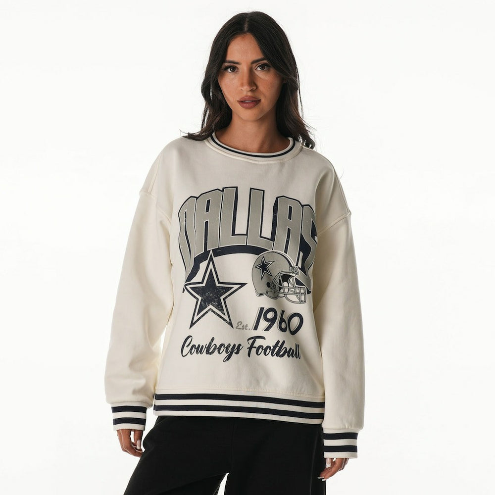 Dallas Cowboys The Wild Collective Women's Oversized Vintage French Terry Sweatshirt Cream - NFL
