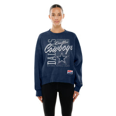 Dallas Cowboys New Era Women's Oversized Throwback Mineral Wash Crew Neck Sweatshirt Navy - NFL