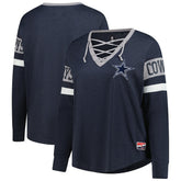 Dallas Cowboys New Era Women's Plus Size Throwback Lace-Up Long Sleeve T-Shirt Navy - NFL