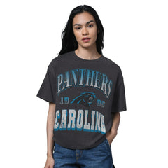 Carolina Panthers Starter Women's Oversized Hall of Fame T-Shirt Heather Black - NFL