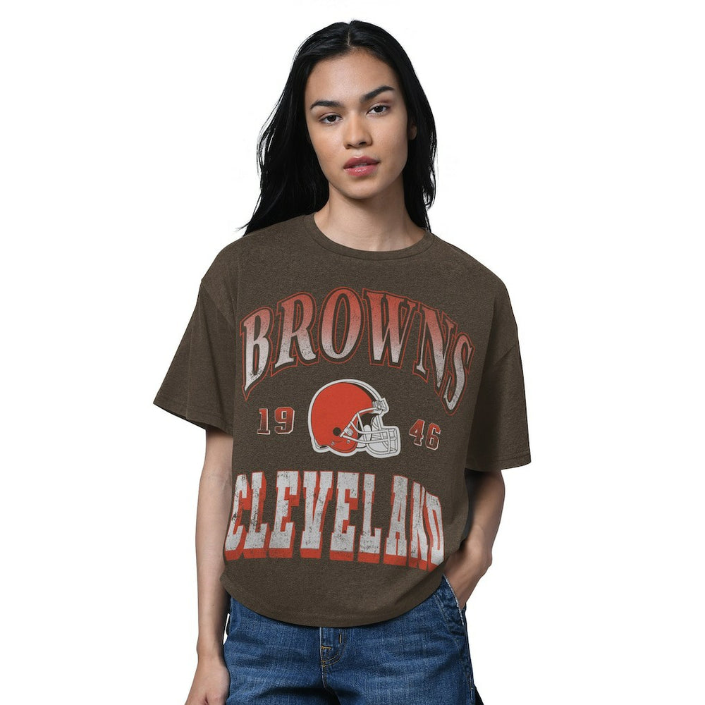 Cleveland Browns Starter Women's Oversized Hall of Fame T-Shirt Heather Brown - NFL
