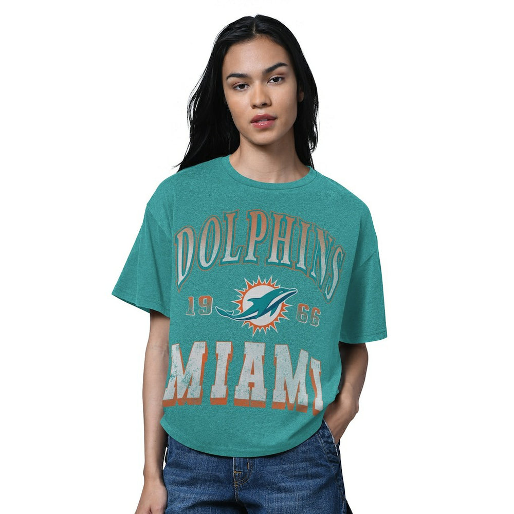 Miami Dolphins Starter Women's Oversized Hall of Fame T-Shirt Heather Aqua - NFL