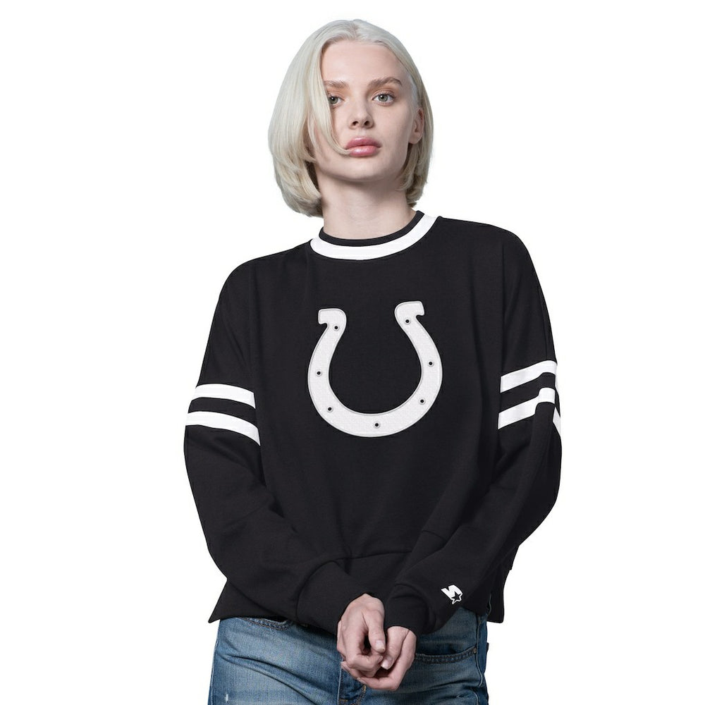 Indianapolis Colts Starter Women's Rally Drop Shoulder Cropped Sweatshirt Black - NFL