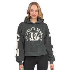 Cincinnati Bengals Starter Women's Star Player Cropped Fleece Pullover Hoodie Heather Charcoal - NFL