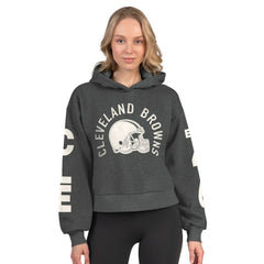 Cleveland Browns Starter Women's Star Player Cropped Fleece Pullover Hoodie Heather Charcoal - NFL
