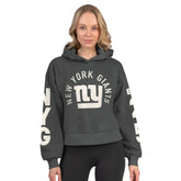 New York Giants Starter Women's Star Player Cropped Fleece Pullover Hoodie Heather Charcoal - NFL