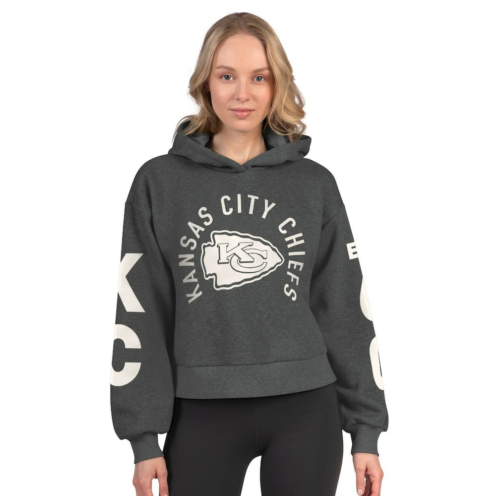 Kansas City Chiefs Starter Women's Star Player Cropped Fleece Pullover Hoodie Heather Charcoal - NFL