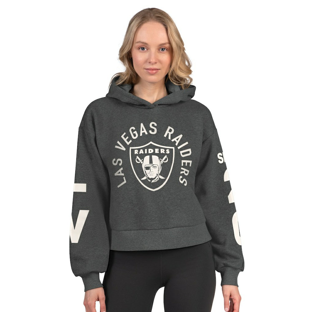 Las Vegas Raiders Starter Women's Star Player Cropped Fleece Pullover Hoodie Heather Charcoal - NFL