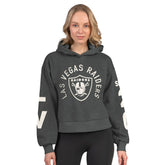 Las Vegas Raiders Starter Women's Star Player Cropped Fleece Pullover Hoodie Heather Charcoal - NFL