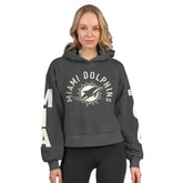 Miami Dolphins Starter Women's Star Player Cropped Fleece Pullover Hoodie Heather Charcoal - NFL
