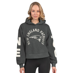 New England Patriots Starter Women's Star Player Cropped Fleece Pullover Hoodie Heather Charcoal - NFL