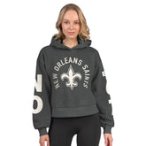 New Orleans Saints Starter Women's Star Player Cropped Fleece Pullover Hoodie Heather Charcoal - NFL