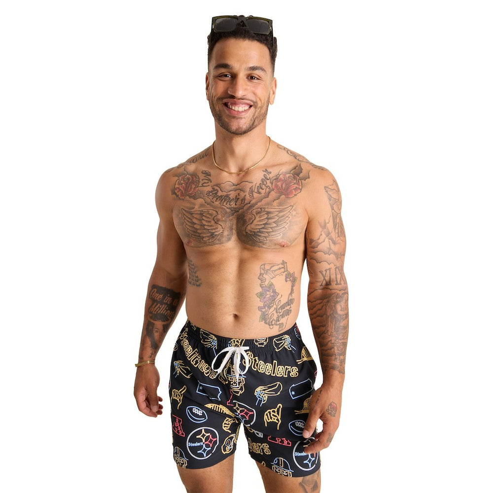 Pittsburgh Steelers Chubbies The Neon 5.5" Classic Lined Swim Trunks Black - NFL