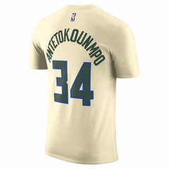 Nike - Giannis Antetokounmpo Milwaukee Bucks Unisex 2025/26 City Edition Name & Number T-Shirt - Cream