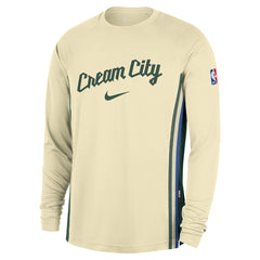Nike - Milwaukee Bucks 2025/26 City Edition Authentic Pregame Dri-FIT Long Sleeve Shooting T-Shirt - Cream